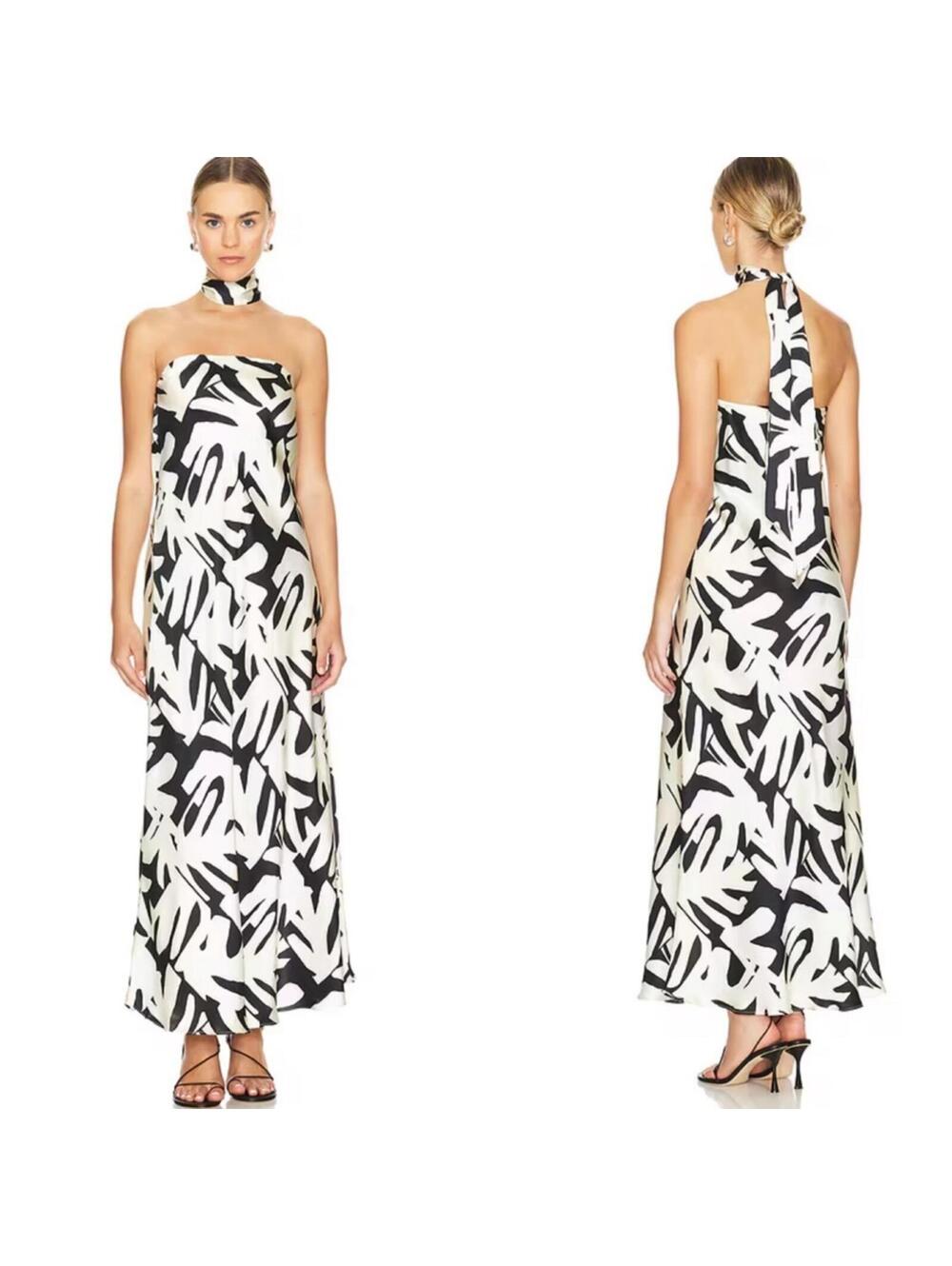 Shona Joy Micah Silk Strapless Bias Maxi Dress in Black Multi